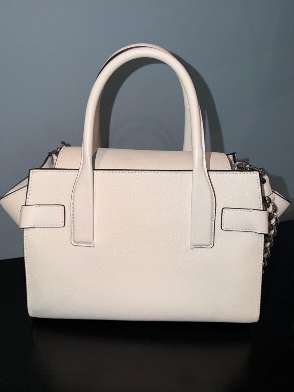 Michael Kors Carmen Medium White Saffiano Leather Satchel with Chain Strap - Picture 4 of 10